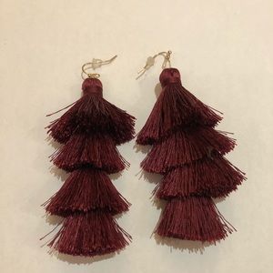 NWOT Tiered Wine-Colored BaubleBar Tassel Earrings